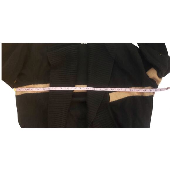 Calvin Klein Black/Brown Wool Long Open Cardigan Womens Size L - Picture 4 of 6